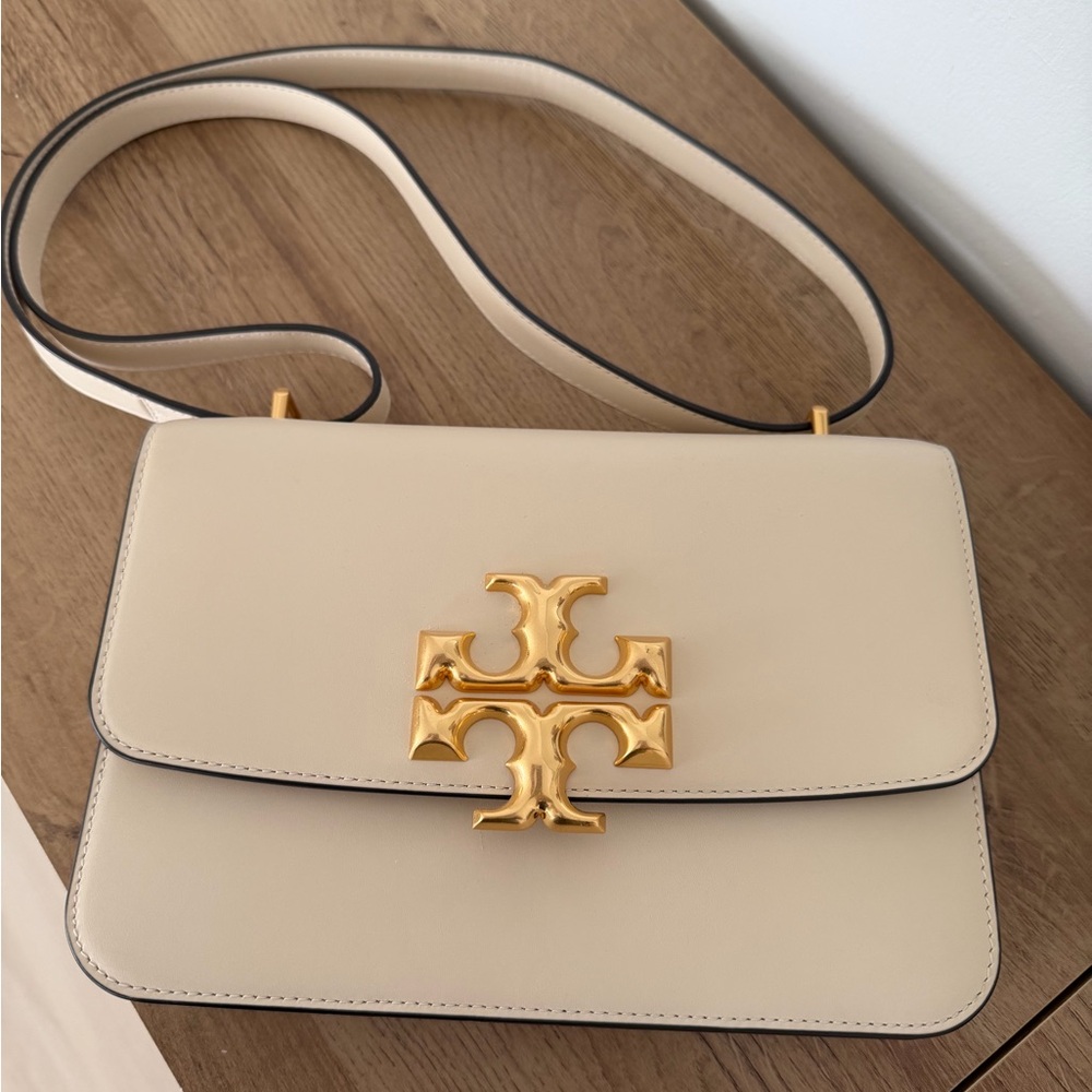 Tory Burch Beige Crossbody Bag with Gold Accent